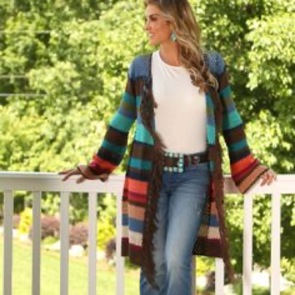 🌵WRANGLER🌵AZTEC LONG FRINGE CARDI🌵
